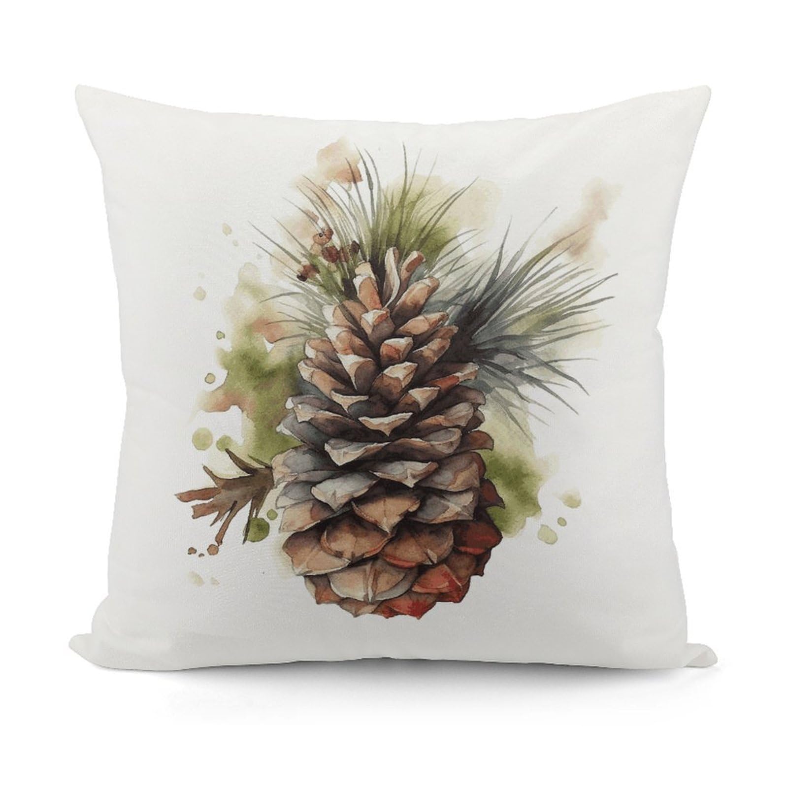 VstaDank Watercolor Pine Cone Pillow Covers Soft Plush Decorative Square Pillow Cover Modern Breathable Pillowcases Pillowcase with Invisible Zipper 18x18 Inches for Sofa Living Room