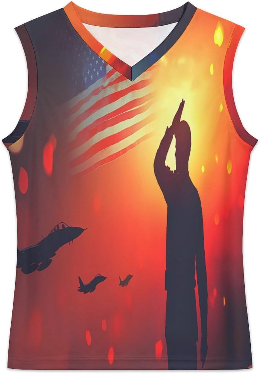 World War II U.S. Flag Soldier Men's V-Neck Basketball Tank Top Sleeveless Workout Tank Shirts Gym Fitness Tees Vest