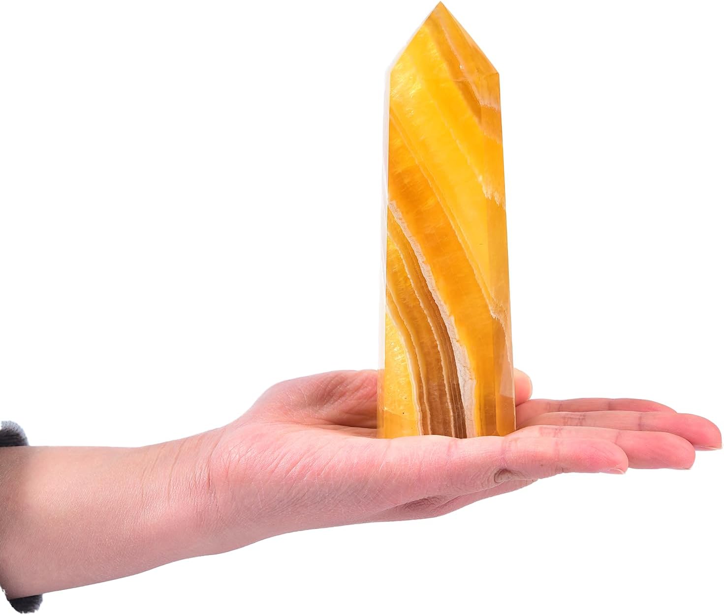 JIC Gem Extra Large Yellow Fluorite Crystal 6 Faceted Tower Natural Yellow Healing Crystal Obelisk Point Wand Reiki Energy Gemstone Home Decor Gift 2.2-2.8 Lbs