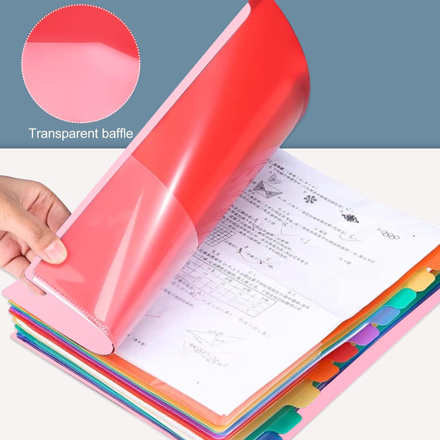 Delamiya Porte-documents A4, portable, avec 12 compartiments, en plastique polypropylène, avec élastique, étanche, pour l'école, les fournitures de bureau (noir)