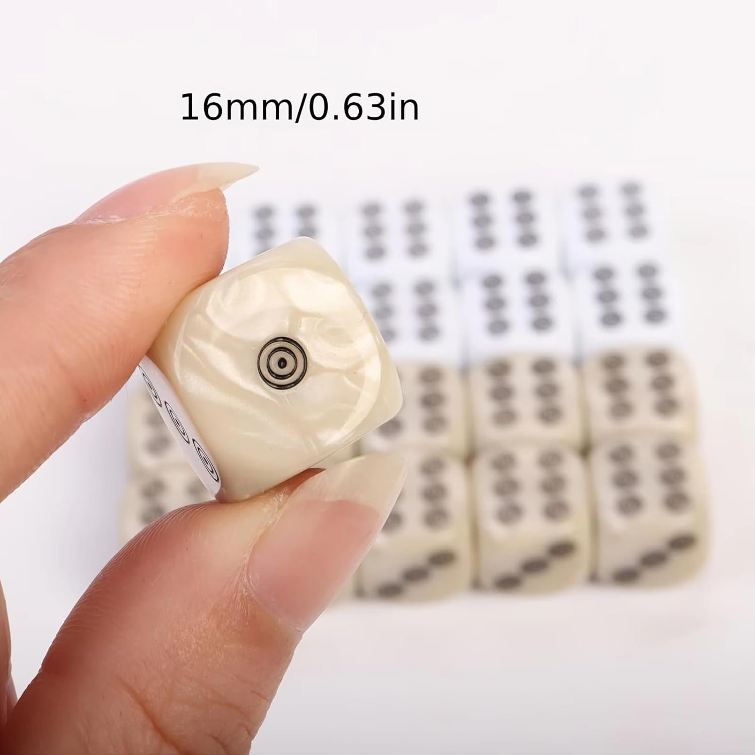 20PCS Acrylic Dice Set, 16mm Standard Size Bulk Game Dice, White & Ivory Marble Style with Unique Double Circle Dot Pattern, for Board Games, Party Games