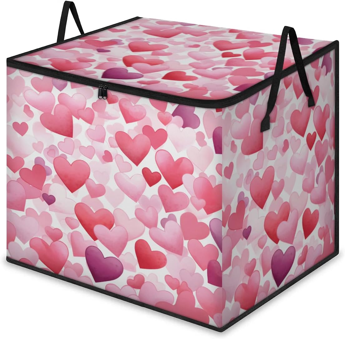 Honeybaby 214L Extra Large Comforter Storage Bag Day Valentine Storage Totes with Lids Waterproof Closet Organizer Folding Blanket Storage Bags for Clothes Bedding Pillows