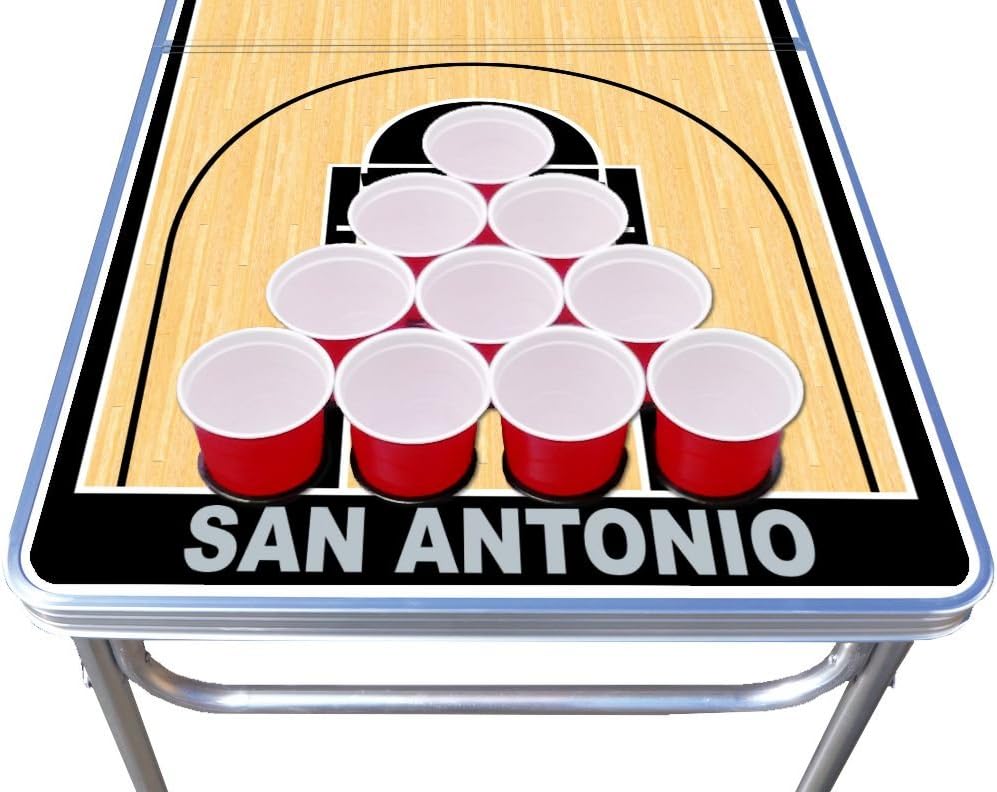 Suреr Sаlе 🛒 8-Foot Professional Beer Pong Table w/Optional Cup Holes - San Antonio Basketball Court Graphic