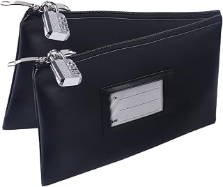 Yelsky 2 Pack Money Bag with Lock, 11 x 6 Inch Eco-Friendly PU Leather Money Bag with Zipper For Depositing Cash and Bank Deposits, Money Pouch Apply to Business, Household, Personal Use.