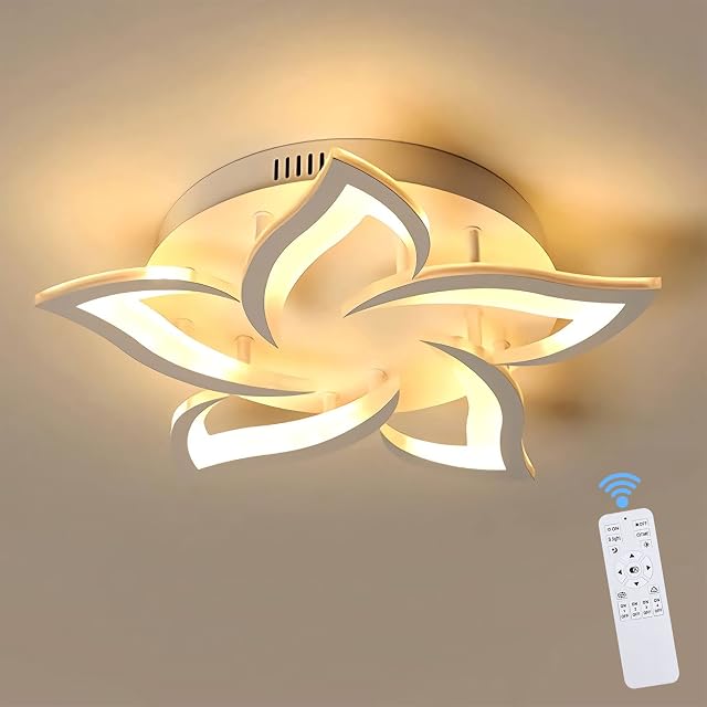 Aicoreray Modern LED Ceiling Light with Remote Control,Dimmable Chandeliers Flush Mount Ceiling Lights Acrylic Leaf Ceiling Light for Bedroom Living Room Dining Room Hallway 40W 26.8" (5 Lights)