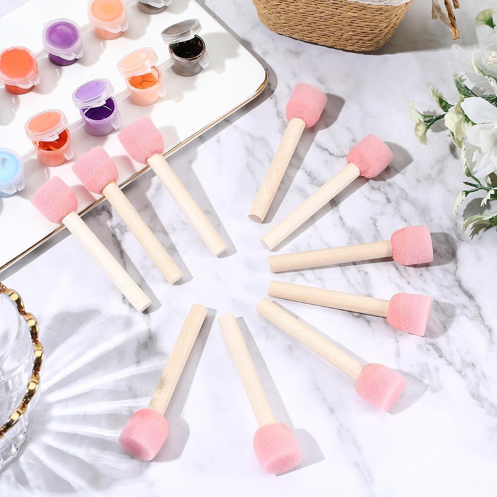 40Pcs 0.75 Inch Round Sponge Foam Brush Foam Stencil Brush Set with Wooden Handle Small Pink Stencil Stippling Painting Tools Decorating Paint Sponges for Staining Varnishes DIY Crafts Adult