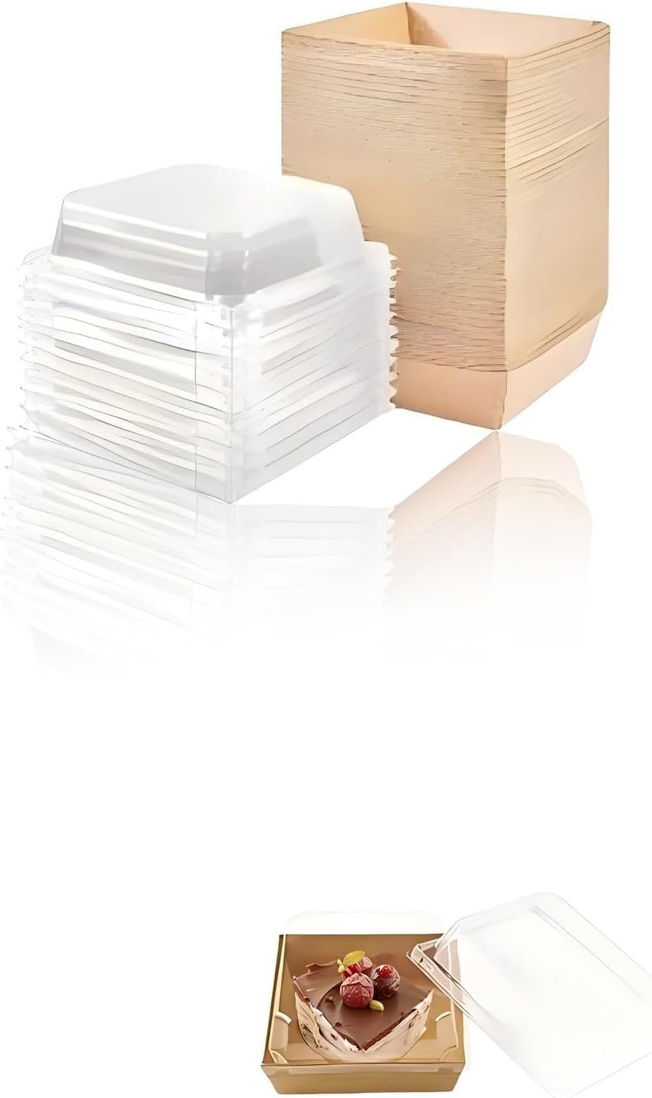 50 Pack 3.5" Brown Square Paper Charcuterie Boxes with Clear Lids for Food Desserts and Bakery Items good for Sandwiches Cake Slices Cookies and More