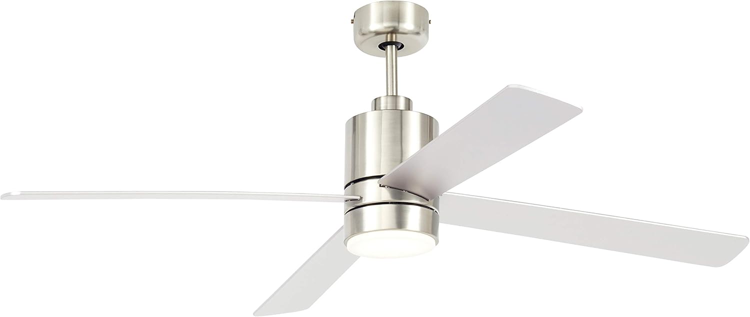 Bеѕt Cуbеr Mоndау 🔥 Amazon Brand – Rivet Modern Cylindrical Base Remote Control Flush Mount Ceiling Fan with LED Light, 52W x 14H, Brushed Nickel