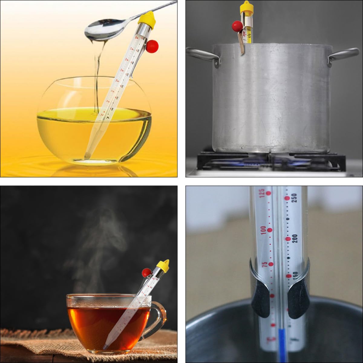 Termometro in Vetro Temperato e Acciaio Inox da Cucina per Caramelle Clip Resistente a Alte Temperature Colore Casuale per Cottura Dolci e Bevande