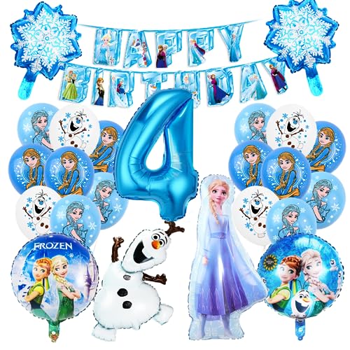 Blau Theme Geburtstag Deko 4 Jahre Mädchen 26 Stück Luftballons Geburtstagsdeko Folienballon Latex Ballons für Kindergeburtstag Party