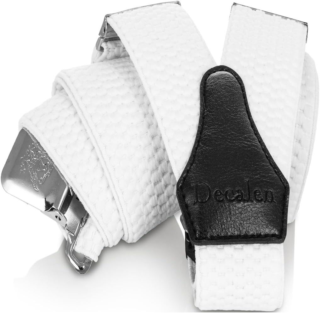 Decalen Mens Braces with Very Strong Clips Heavy Duty Suspenders One Size Fits All Wide Adjustable and Elastic Y Style