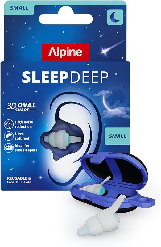 Alpine SleepDeep Reusable Earplugs for Sleeping | Earbuds for Side Sleepers | Small 27dB SNR |Ultra Soft Ear Plugs For Noise Reduction|Silicone-Free| Ear Protection |Travel Essentials Airplane Essentials