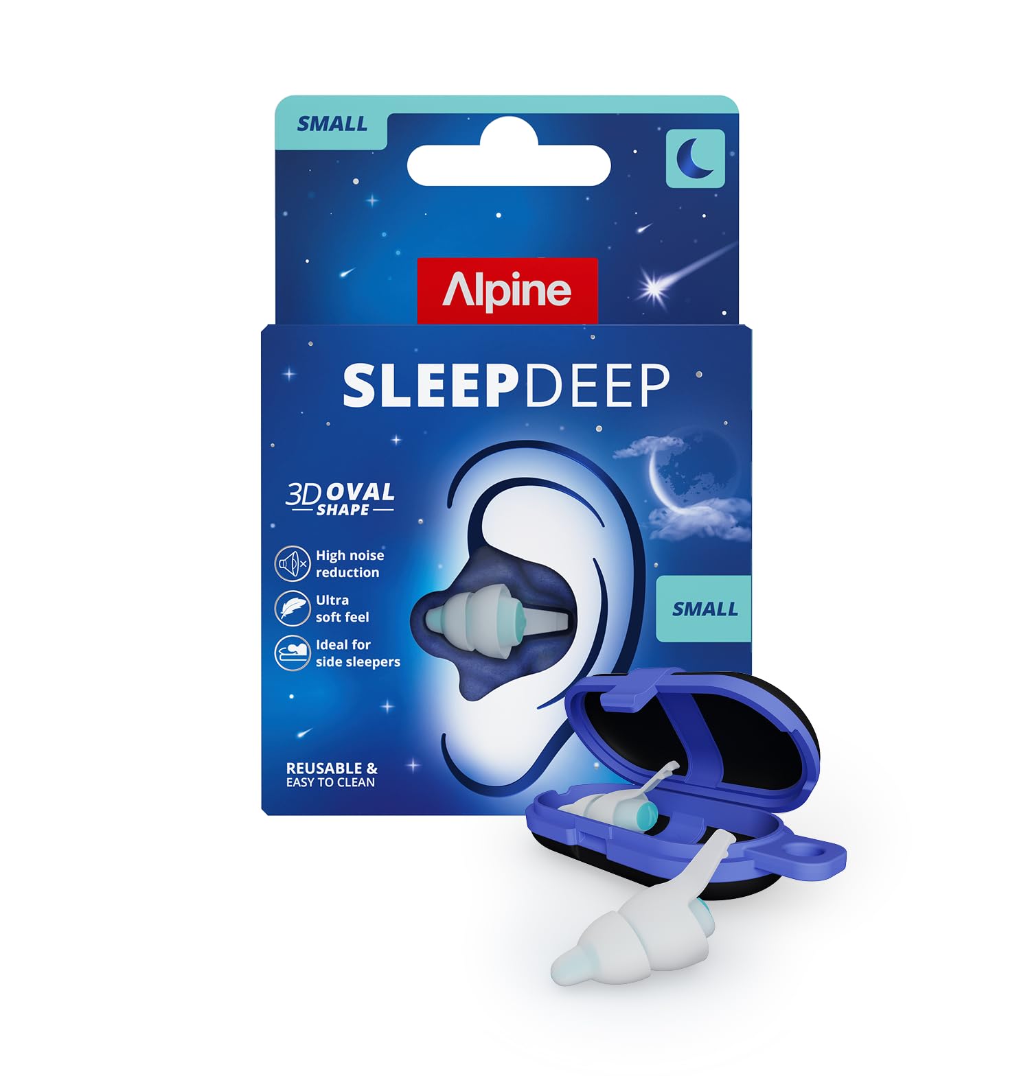 Alpine SleepDeep Bouchons d'Oreilles pour Dormir - Forme Ovale - Gel Anti Bruit Intégré - Confort et Atténuation au Max - Bouchons Anti Bruit avec Filtres Souples (Taille Small/​Petite)