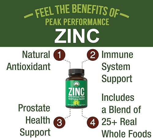 Miniatura 2 de Suplemento vegano de zinc con vitamina C + mezcla de alimentos integrales de 25 verduras y frutas para una máxima absorción. Suplementos de zinc