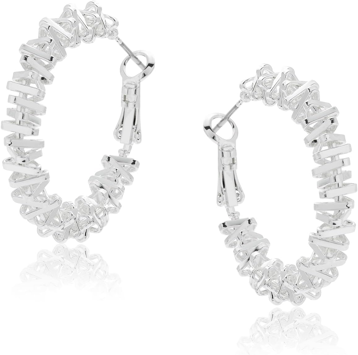 Equilibrium Modern Bar Silver Plated Hoop Earrings, 2.1 x 1.7 x 0.3 cm, Gift for Women