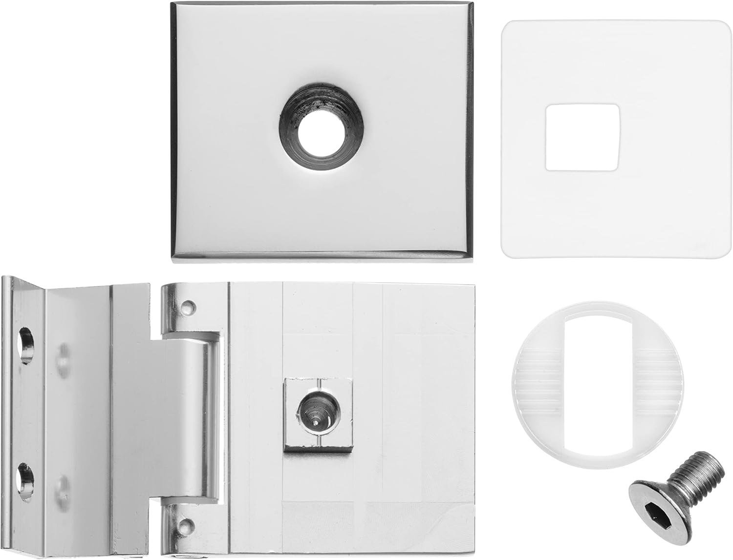 Rockwell Security Screw in Mini Hinge Door Mount Glass in Polished Chrome Finish Fits 1/4 Inch Glass Shower Doors for Residential Use