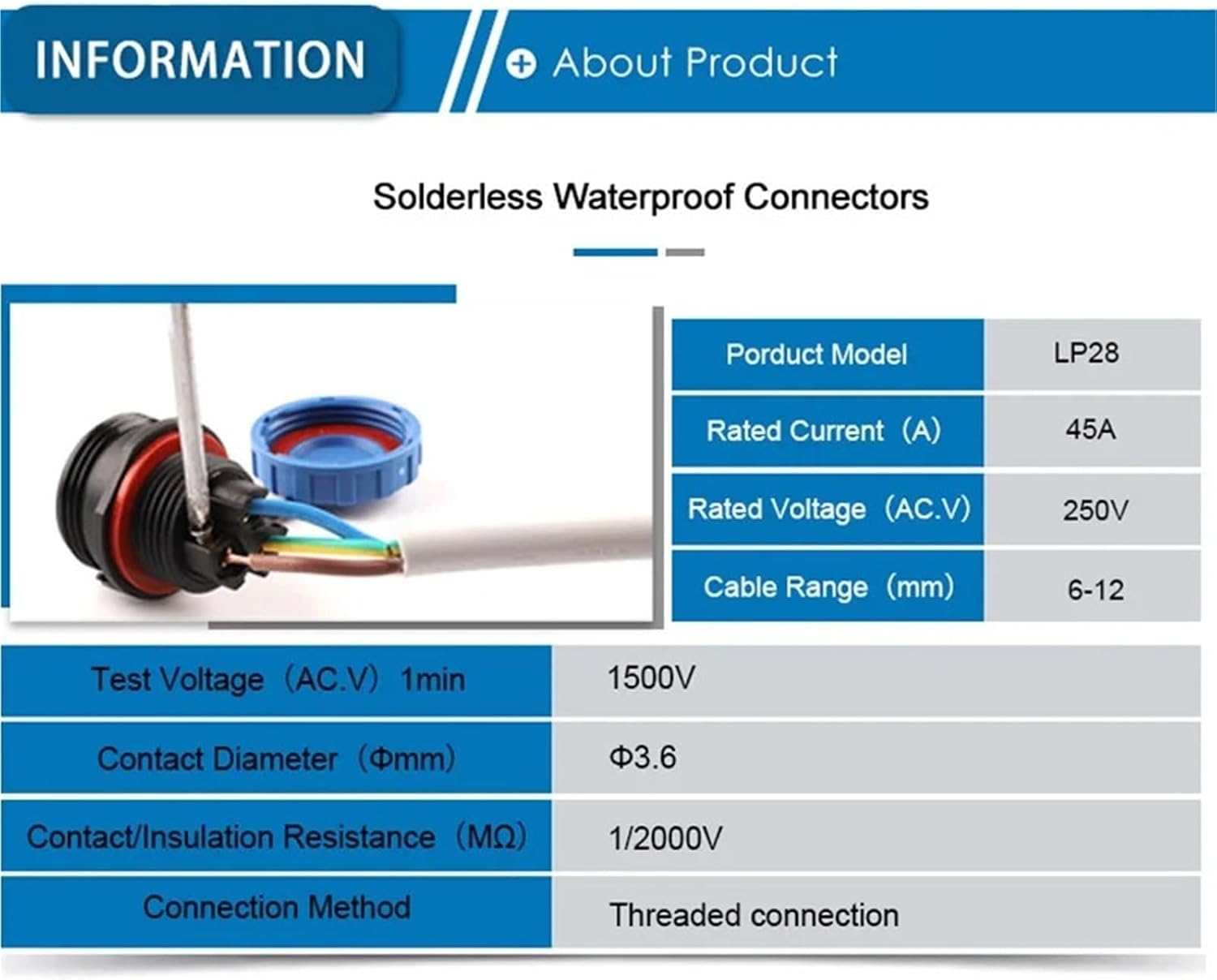 1PCS LP28/SP28 IP68 Back Nut Waterproof Connector 2/3/4 Pin Screw Connection Socket Electrical Cable Connectors Set(LP28-4L)