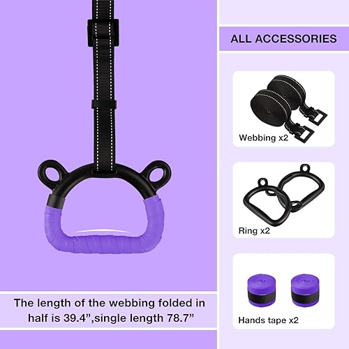 Miniatura 21 de EXQ Home Anillos de gimnasia para niños, anillos de dominadas para ejercicio de chlidren, anillo de gimnasio interior, anillos de gimnasia