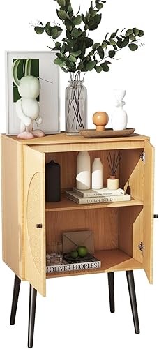 Miniatura 3 de Wonder Comfort Aparador de ratán para bufé, mesa consola de almacenamiento de cocina con 2 puertas abiertas para sala, comedor, dormitorio, entrada,