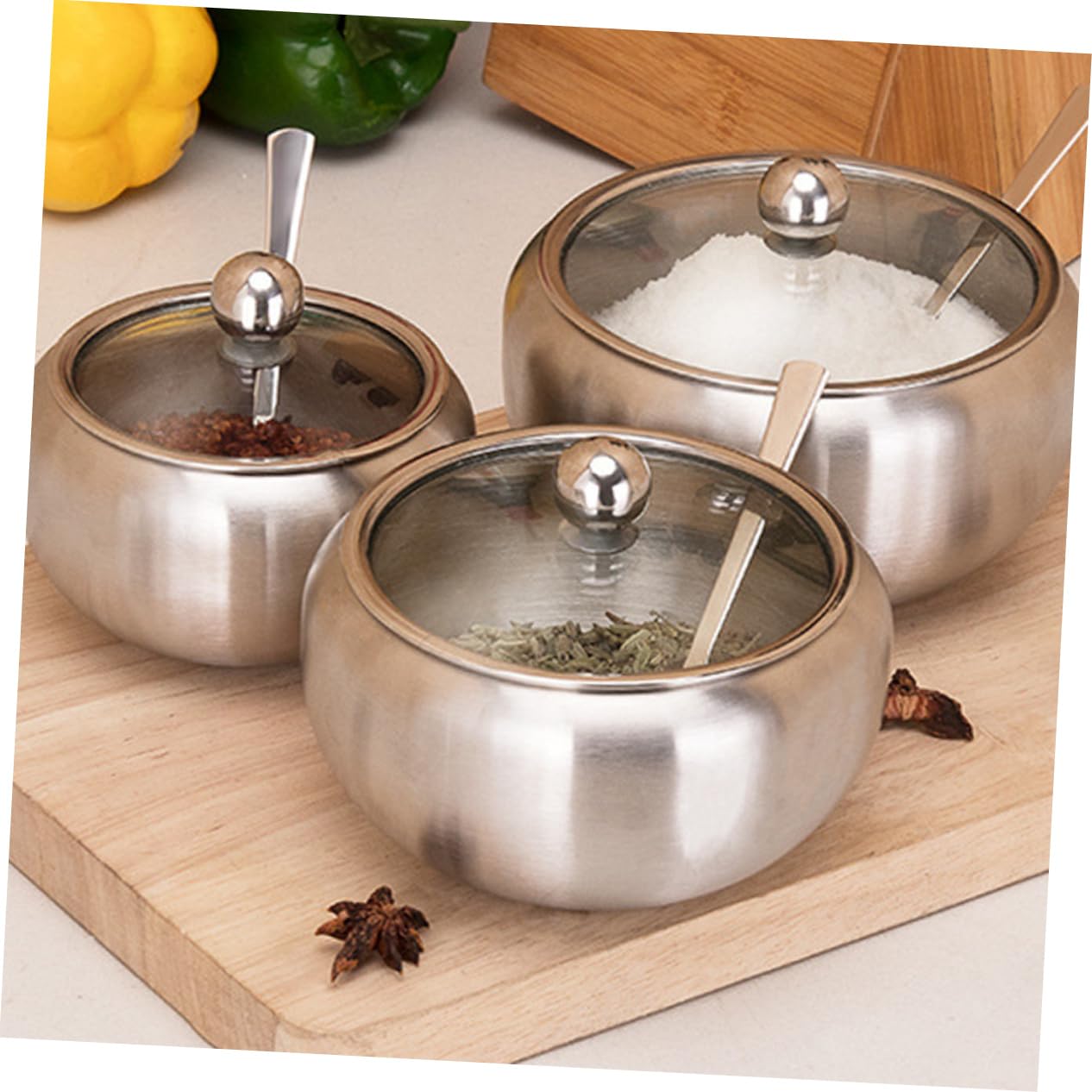 Garneck 1 Set Spice Jar Sugar Container Condiment Jars Sugar Spoon Sugar Dispenser Salt Dispenser Spice Dispenser Sugar Jars Spic e Jar Seasoning Jar with Spoon Stainless Steel Silver