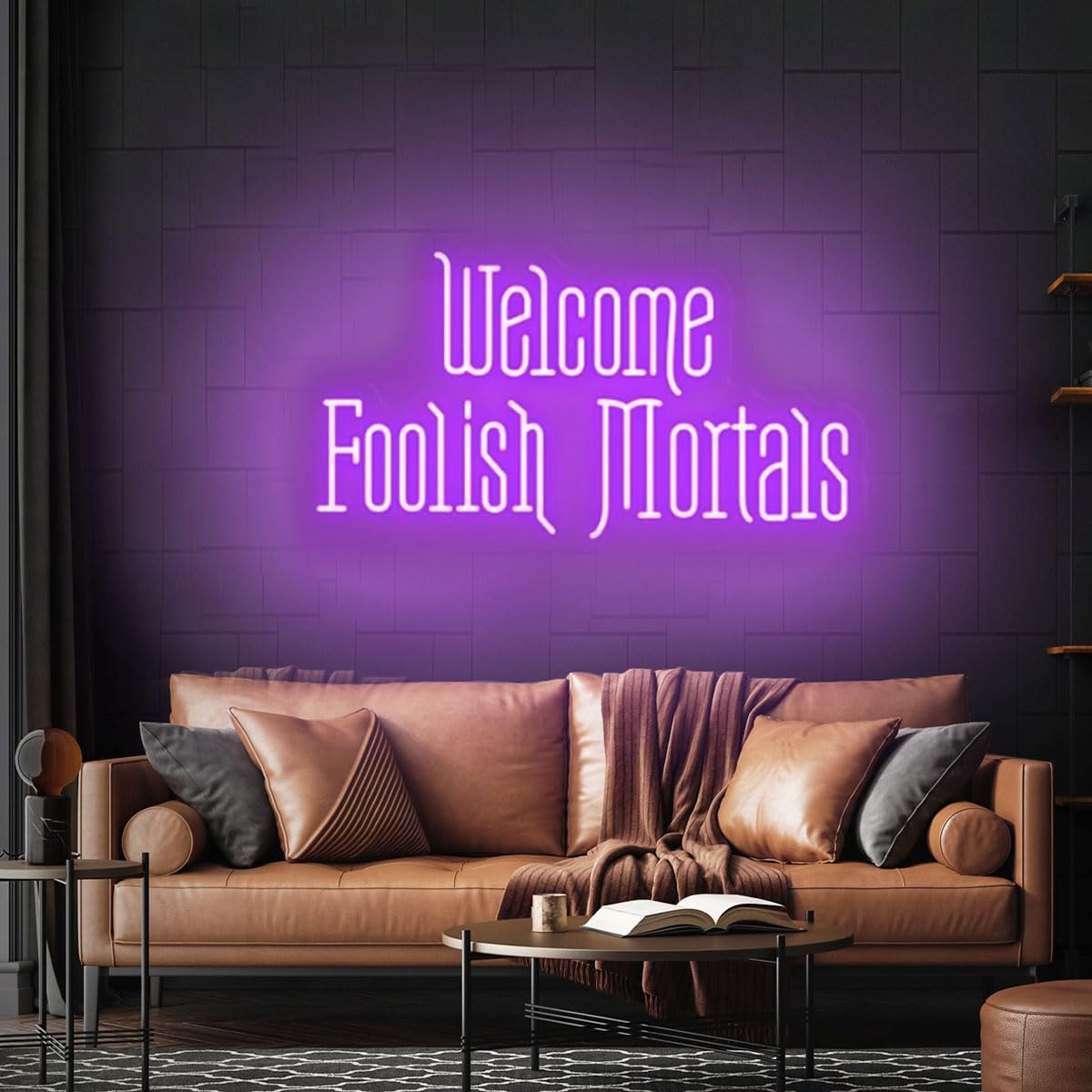 Welcome Foolish Mortals Neon Sign -Size:20inch- Large Led Neon Light Sign, Haunted Mansion Coffin LED Sign, Spooky Gothic Style Decor, Halloween Goth Decor, Halloween Wall Decor