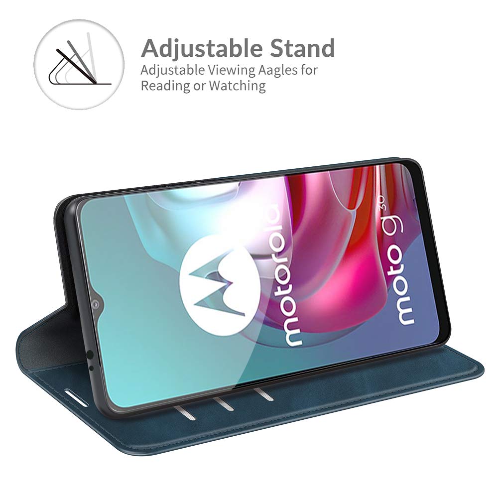 Custodia Motorola Moto G30/G20/G10: Cover Flip In Pelle Con Porta Carte E Chiusura Magnetica (Farfalla Blu)
