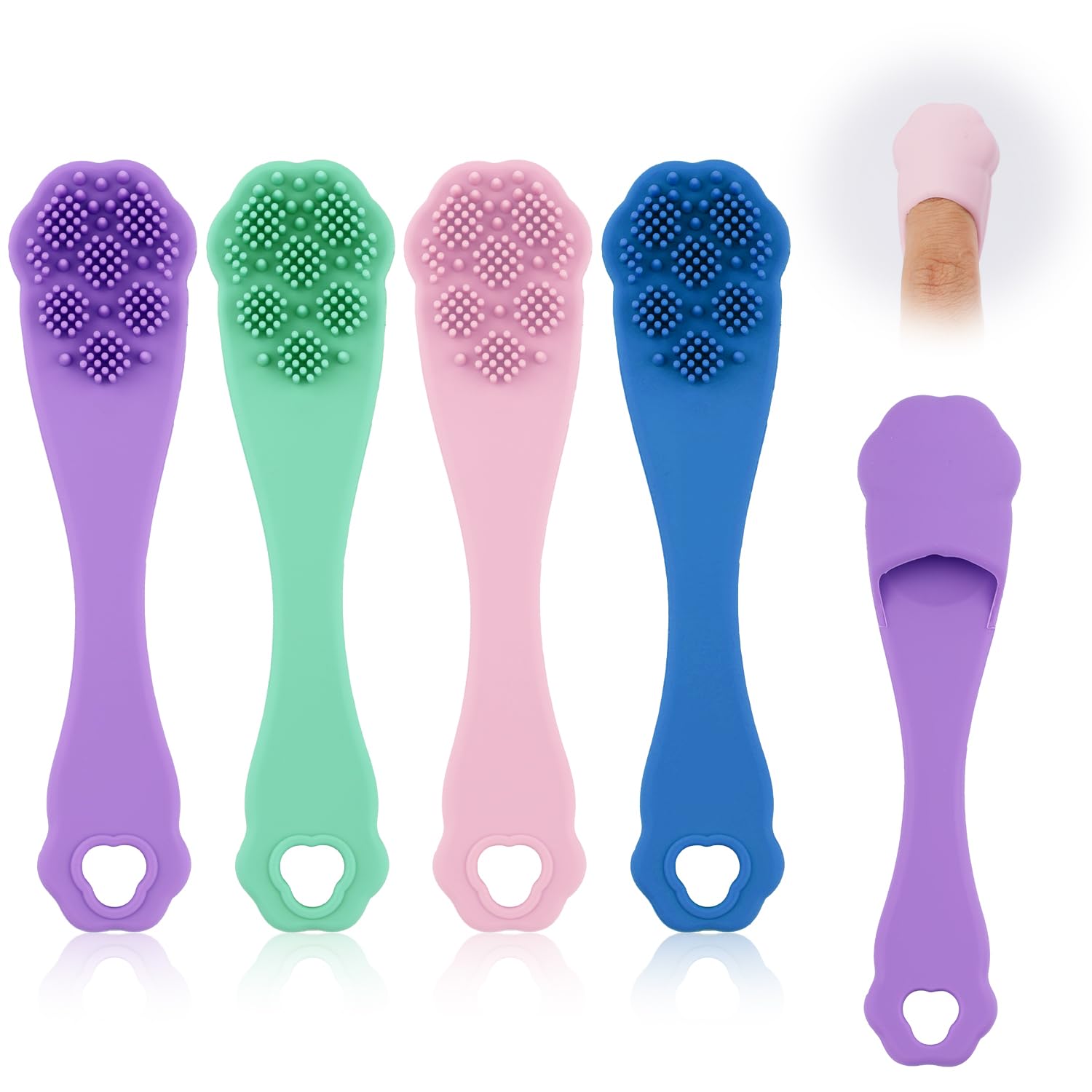 Gosknor 4pcs Cat Chin Brushes, Silicone Dog & Cat Cleaner Finger Toothbrush Manual Facial Cleansing Brush Scrubber for Pets Chin Cleaning Dental Care