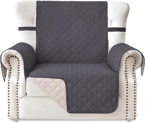 Fundas para sillas reclinables, fundas de sofá, protector de muebles para perros (sillón reclinable pequeño, gris oscurobeige)