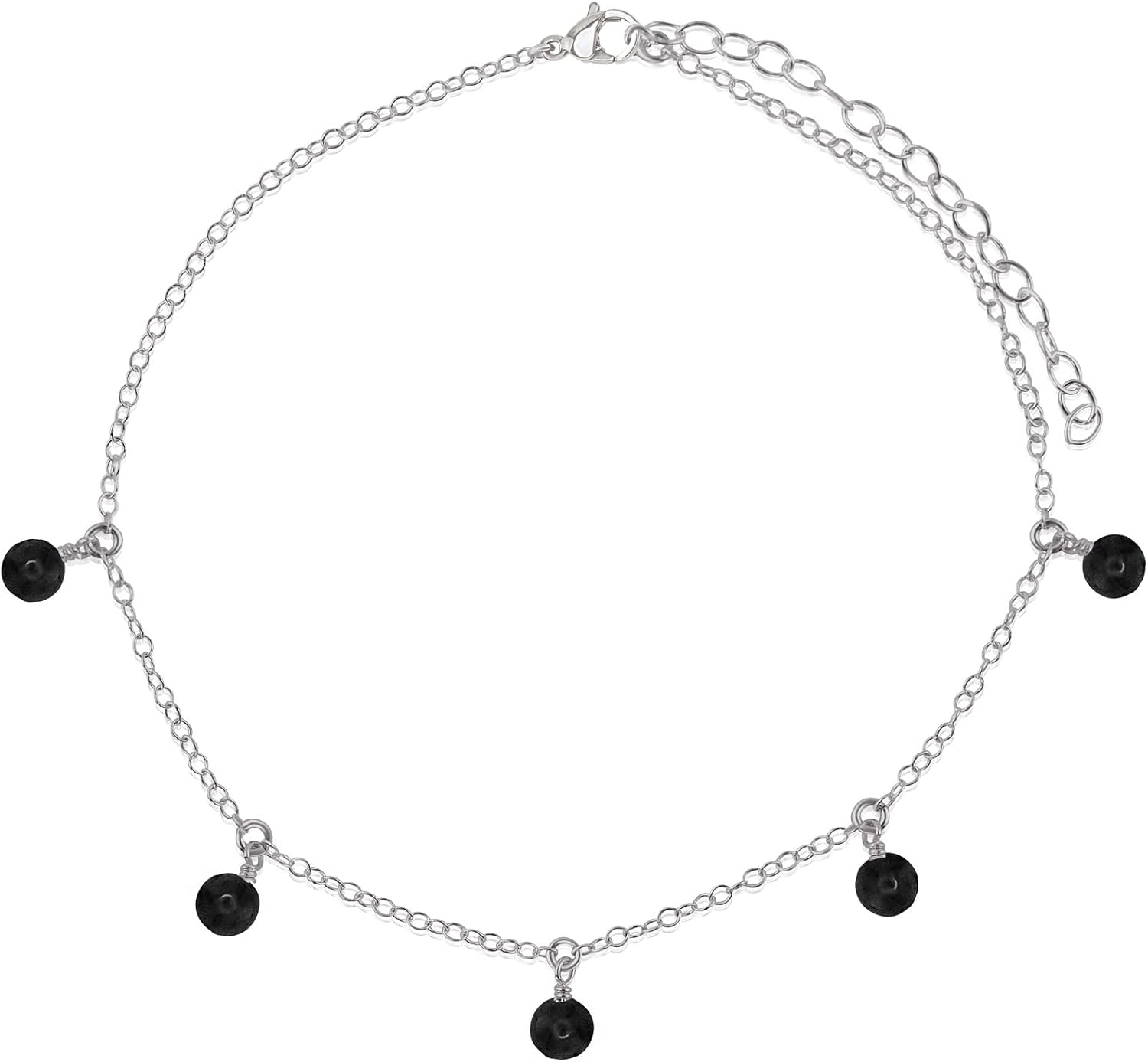 Luna Tide Black Onyx Bead Drop Anklet in Stainless Steel