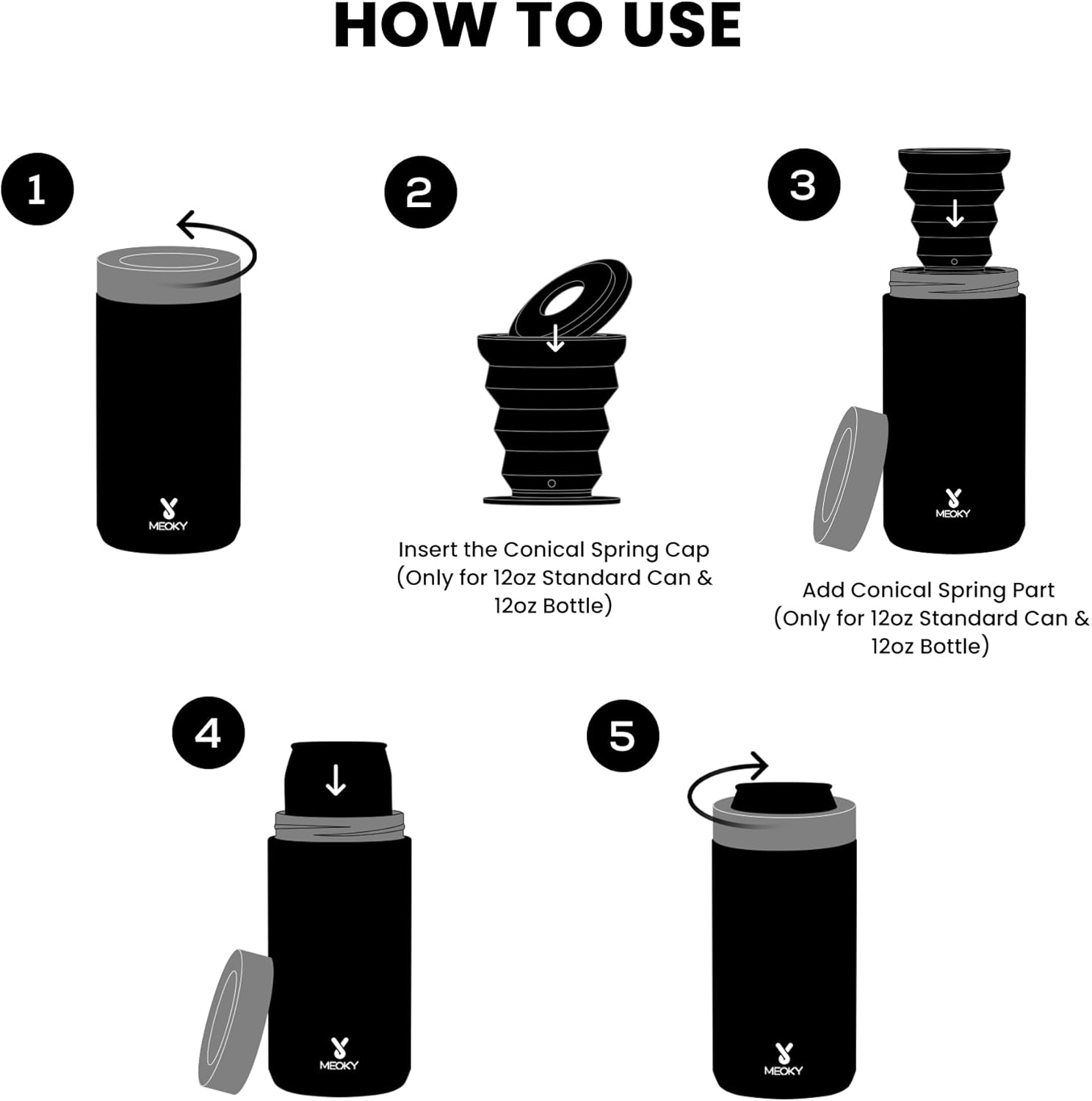 Meoky Universal Can Cooler for Women: One Size Fits All - for Slim Cans, Regular 12 & 16 oz Cans and Bottles - Insulated Double-Walled Stainless Steel - for Soda Lovers (Glitter Mermaid)