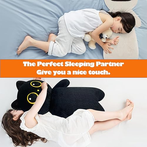 Miniatura 6 de Almohada corporal de felpa de gato, almohada de gato de 24 pulgadas de largo, lindos animales de peluche blancos con ojos grandes, juguetes de