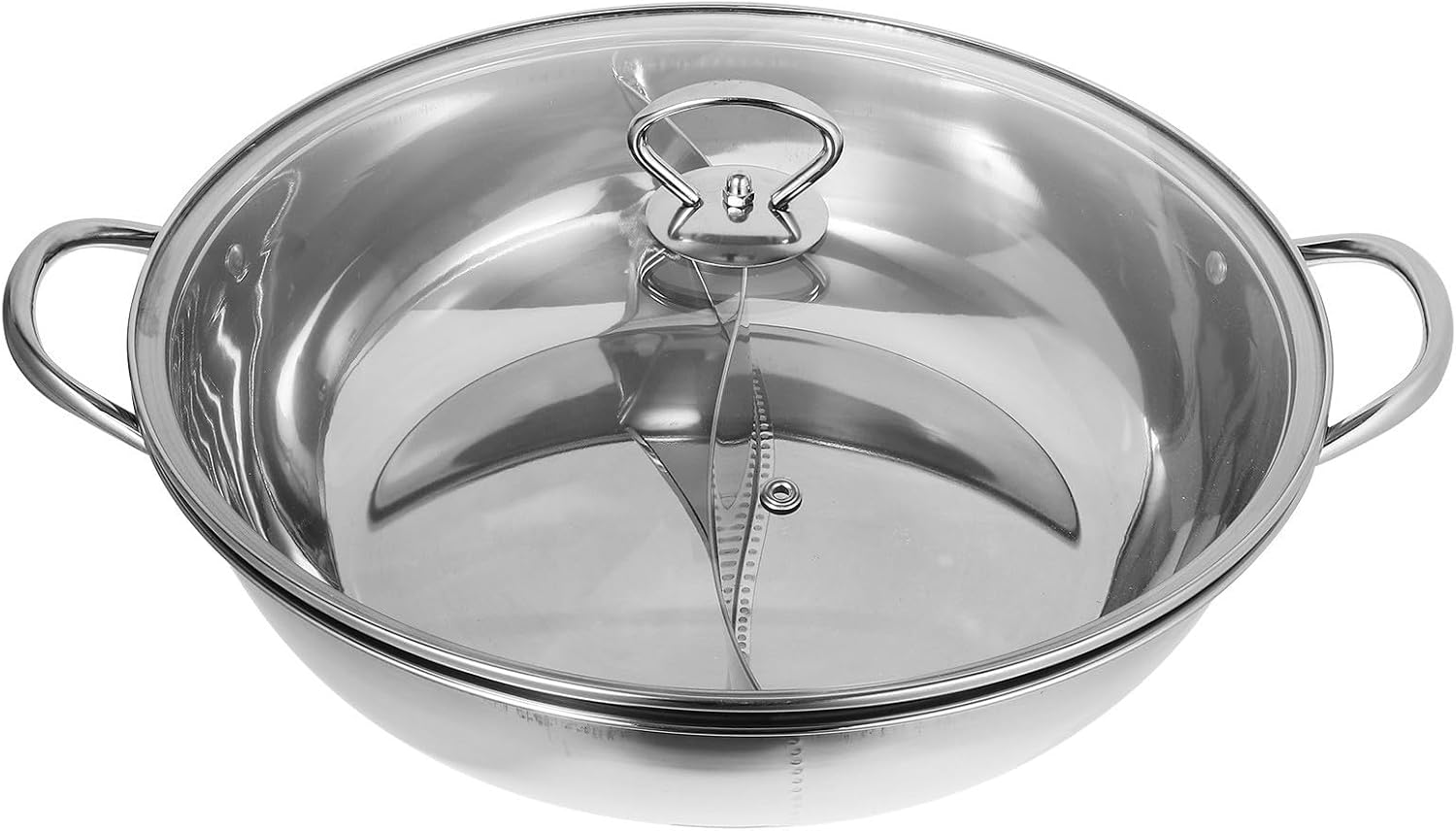 Stainless Steel Hot Pot Cooking Pot with Divider, Dual Compartment