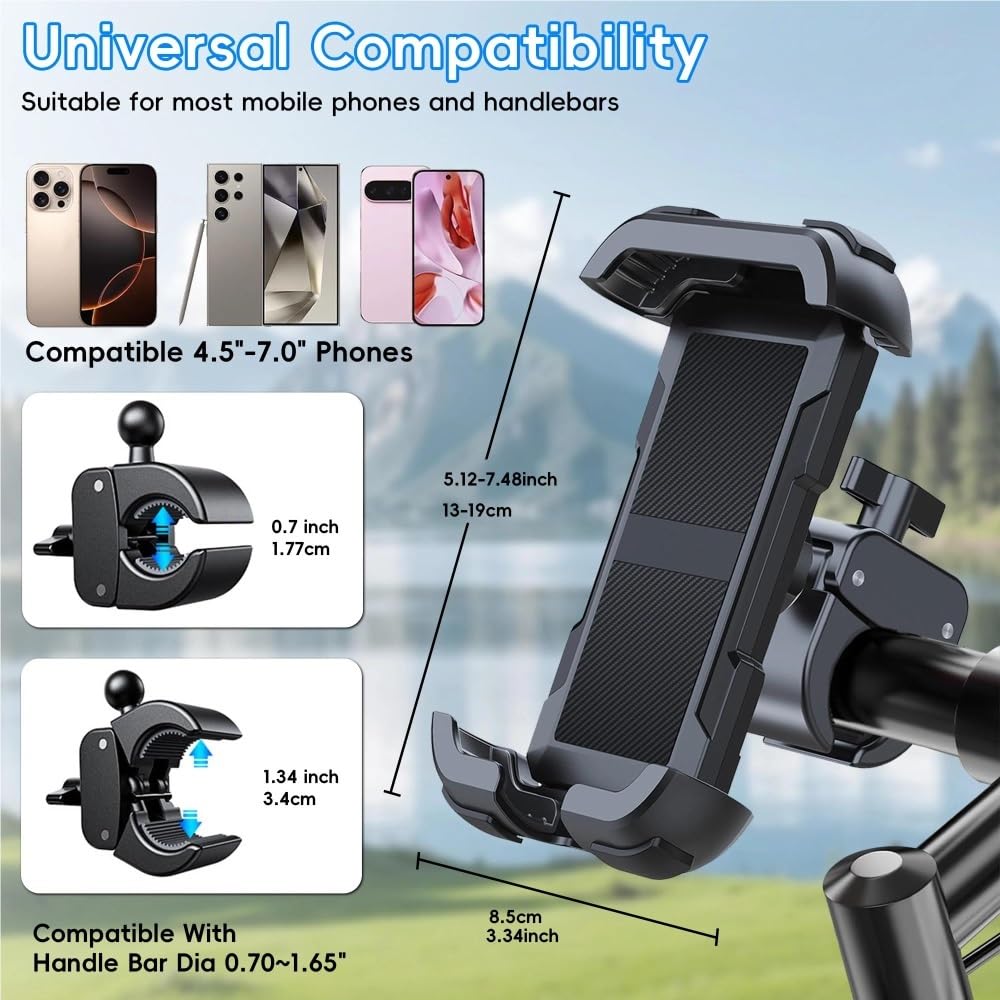 Supporto Per Telefono Per Moto Per Bici Pinza Per Cellulare Per E Scooter Regali Per Telefoni 4.5"-7" Accessori Per Ciclismo