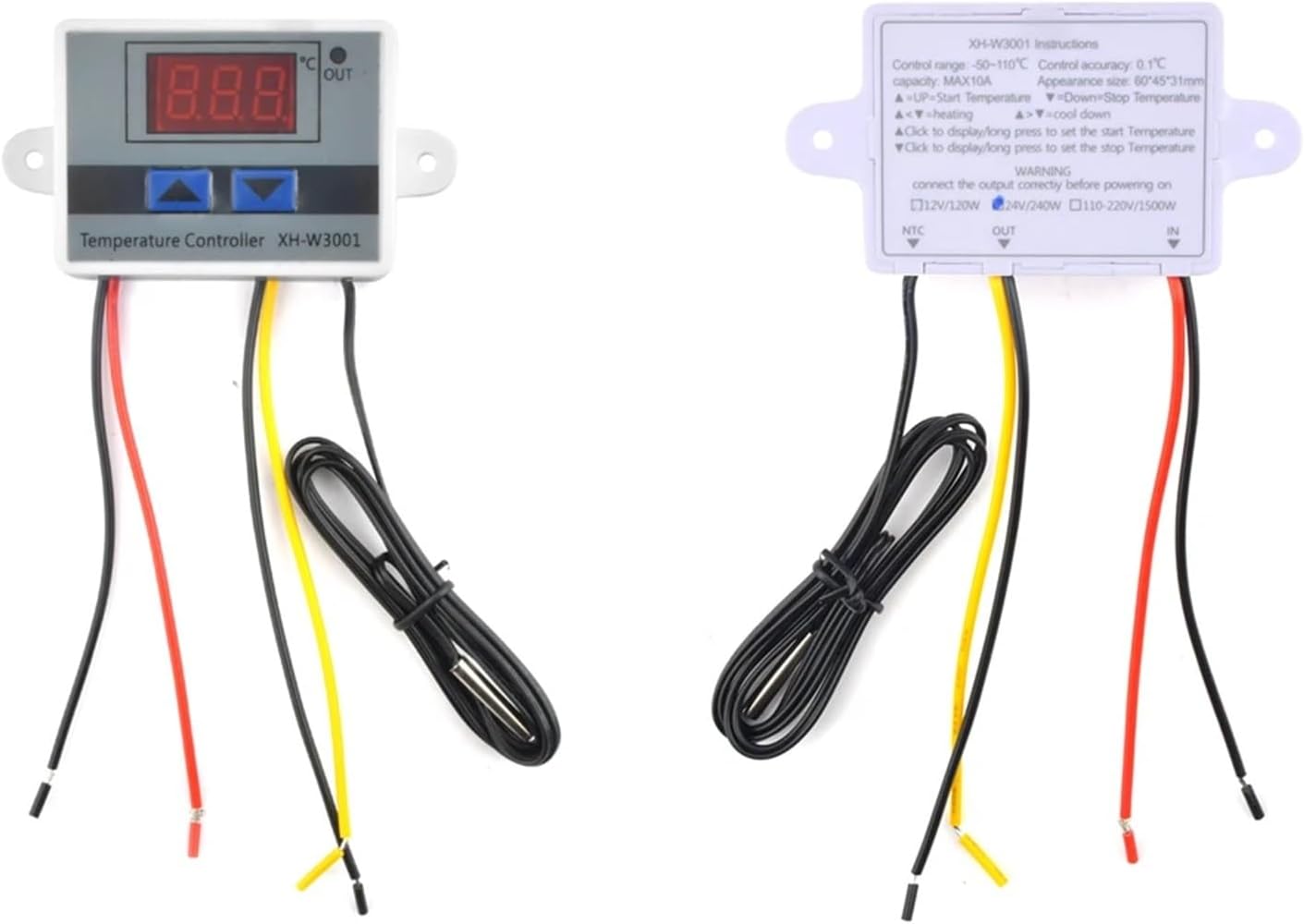 1PCS W3001 W3002 Temperature Controller Thermostat 10A 12V 24V 220V LED Digital Microcomputer Control Multifunctional Thermoregulator(W3001 DC24V)