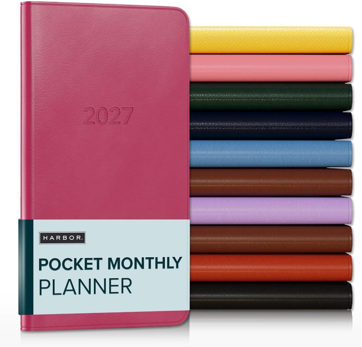 Harbor Pocket Monthly Planner 2027, Calendar Planner and Notebook, Durable Faux Leather, 18 Months, 96 Pages, Softcover & Lightweight - Cambridge Orchid Flower - 6x3.25"