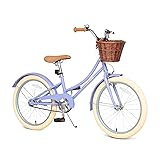 Retro Design Girls Bike with Basket and Coaster Brake for 3-13 Years Old Kids, 14 16 18 Inch Cruiser Bicycle for Toddlers with Training Wheels, 20 24 26 Inch with Kickstand, Multiple Colors Purple 20 Inch