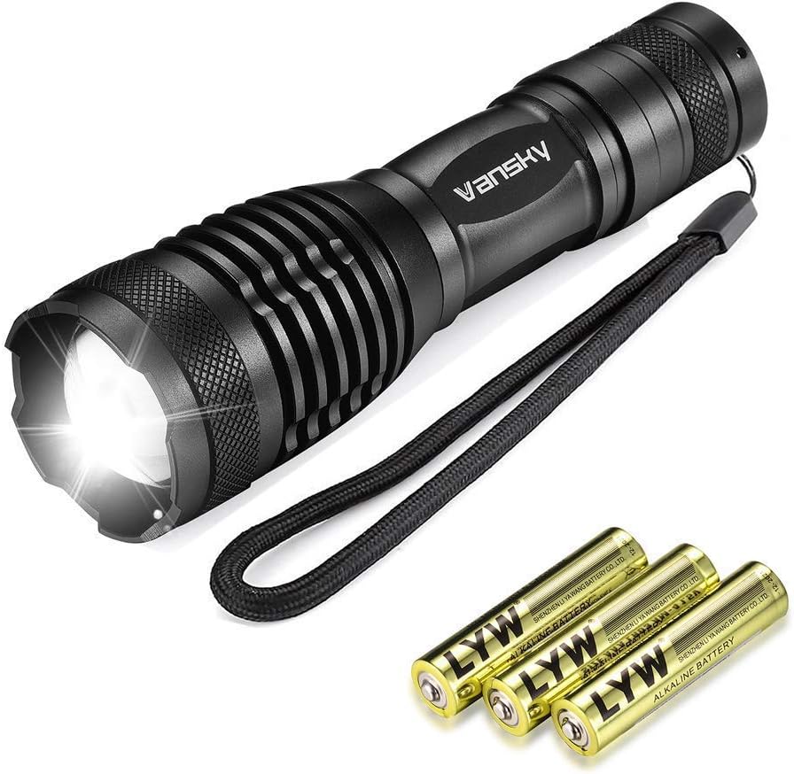 Vansky Torch Rechargeable Flashlight Led Torch 1000 Lumens, Handheld Flashlight Pocket Size Super Bright 800 Lumen Cree XML2 T6 Adjustable Focus Zoomable Waterproof Camping Outdoor Torch