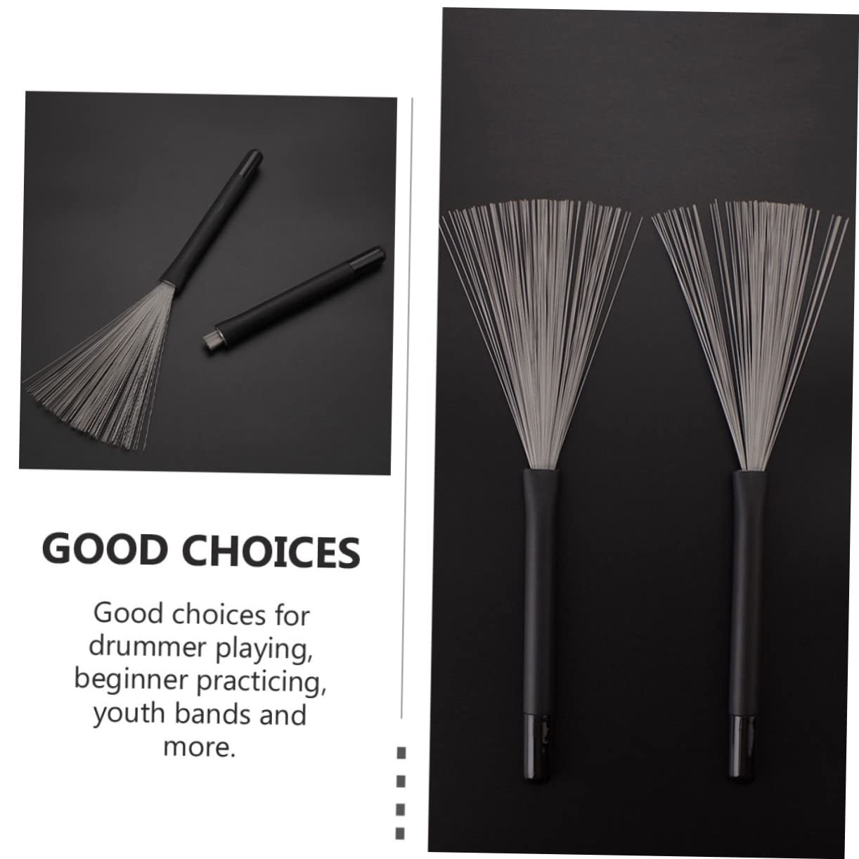 Abaodam 2 Pairs Stable Sturdy Steel Wire Drum Brush Retractable Drum Wire Sticks for