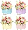 Florist Bouquet Paper Gift Box,4 Pack Folding Bouquet Flower Wrapping Boxes with Metal Chain Handle Basket Packaging Handbag Gift Paper Boxes for Wedding Anniversary Valentine's Day Mother's Day