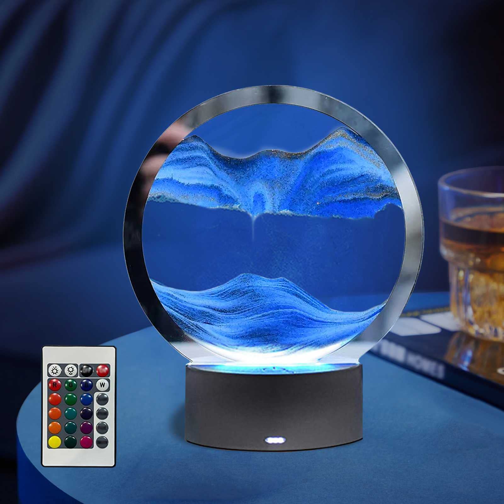 LZH FILTER 3D Moving Sand Creative Art Liquid Table Lamp, RGB Color Changing Sand Painting Night Light, 3D Hourglass Deep Sea Quicksand Lamp, for Living Home Desktop Decoration