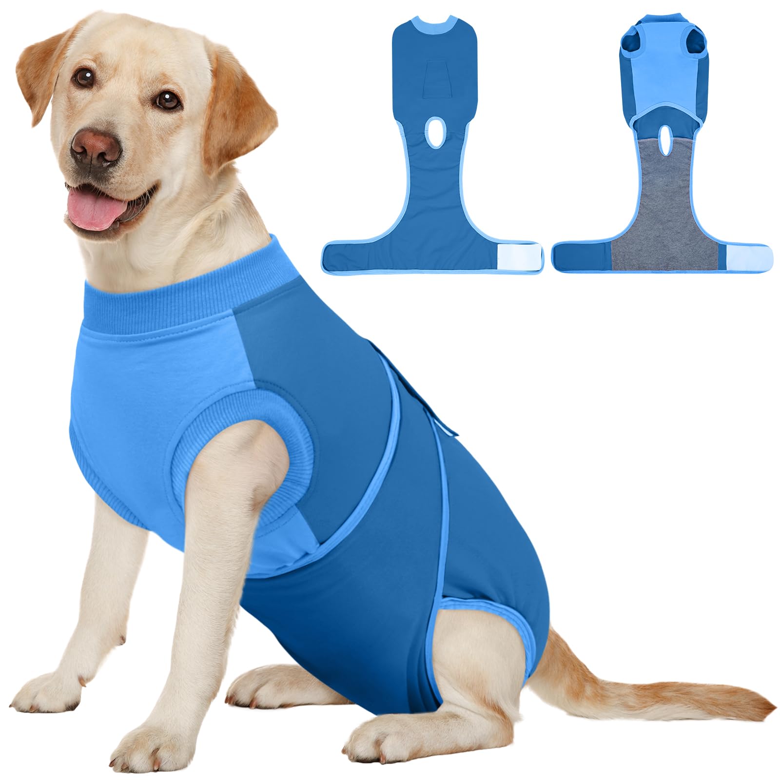 Kuoser Dog Recovery Suit Female, Male Neuter, Postpartum Care, Blue XL, Cotton and Spandex Blend, All Breed Sizes, X-Large (Back: 20.1" - 24.8";