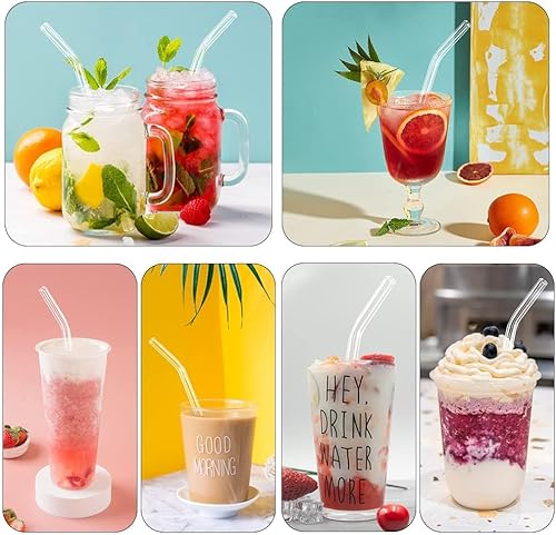 Miniatura 6 de Paquete de 12 popotes de vidrio reutilizables de 8 pulgadas x 0.315 in, popotes de vidrio doblados con 2 cepillos de limpieza, popotes reutilizables