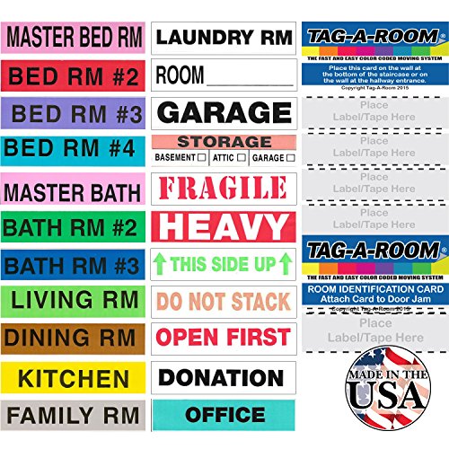 Tag-A-Room Color Coded Home Moving Box Labels, 1150 Count Moving Stickers, Moving Supplies