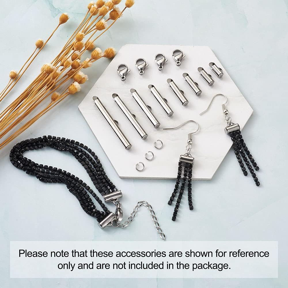 80pcs 304 Stainless Steel Slide On End Clasp Tubes Slider End Caps Crimp End Tube with Jump Rings Lobster Claw Clasps Chain Extender for DIY Bracelet Necklace Earrings Jewelry Crafts Making