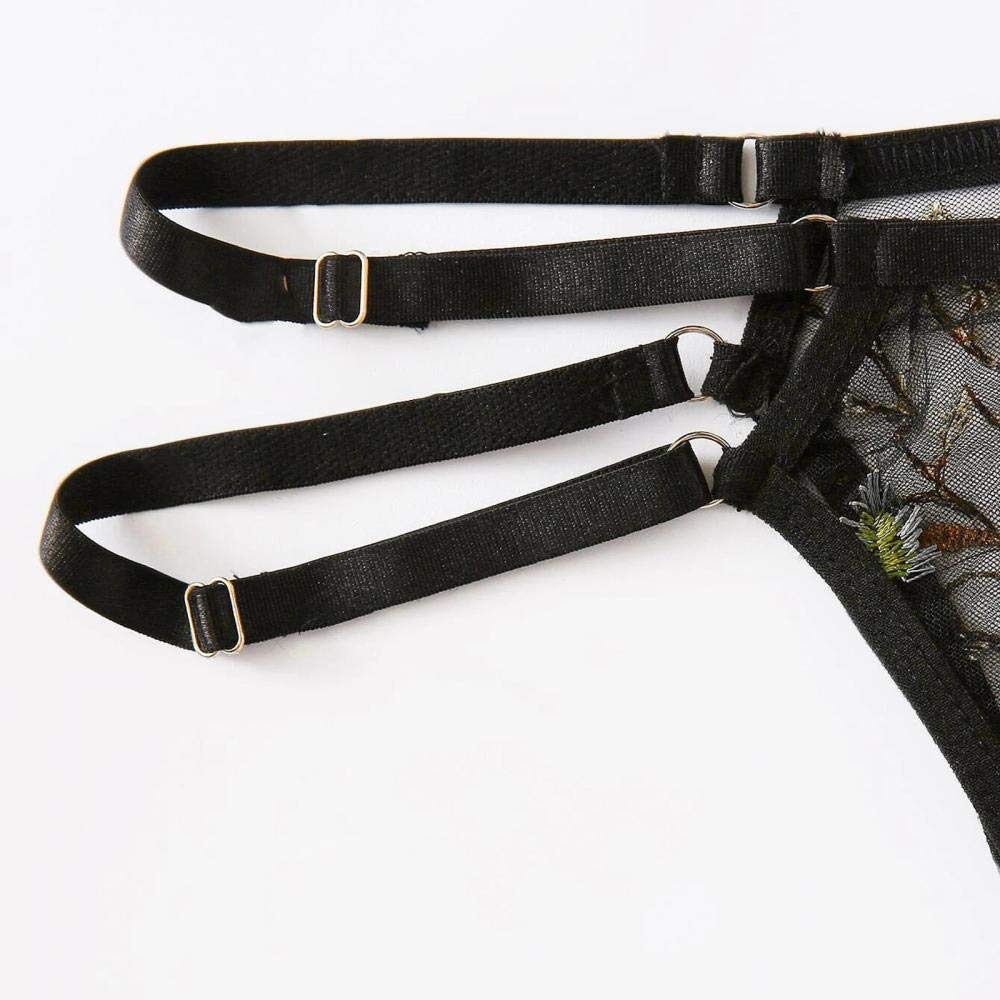 Mujer Sexy Negro con Encaje Sensual Elegante Fina Lenceria para DamaConjunto de lencería Mujer Tentadora Lencería Transparente Negra Sexy Tanga Ropa de Dormir-Black_XXL