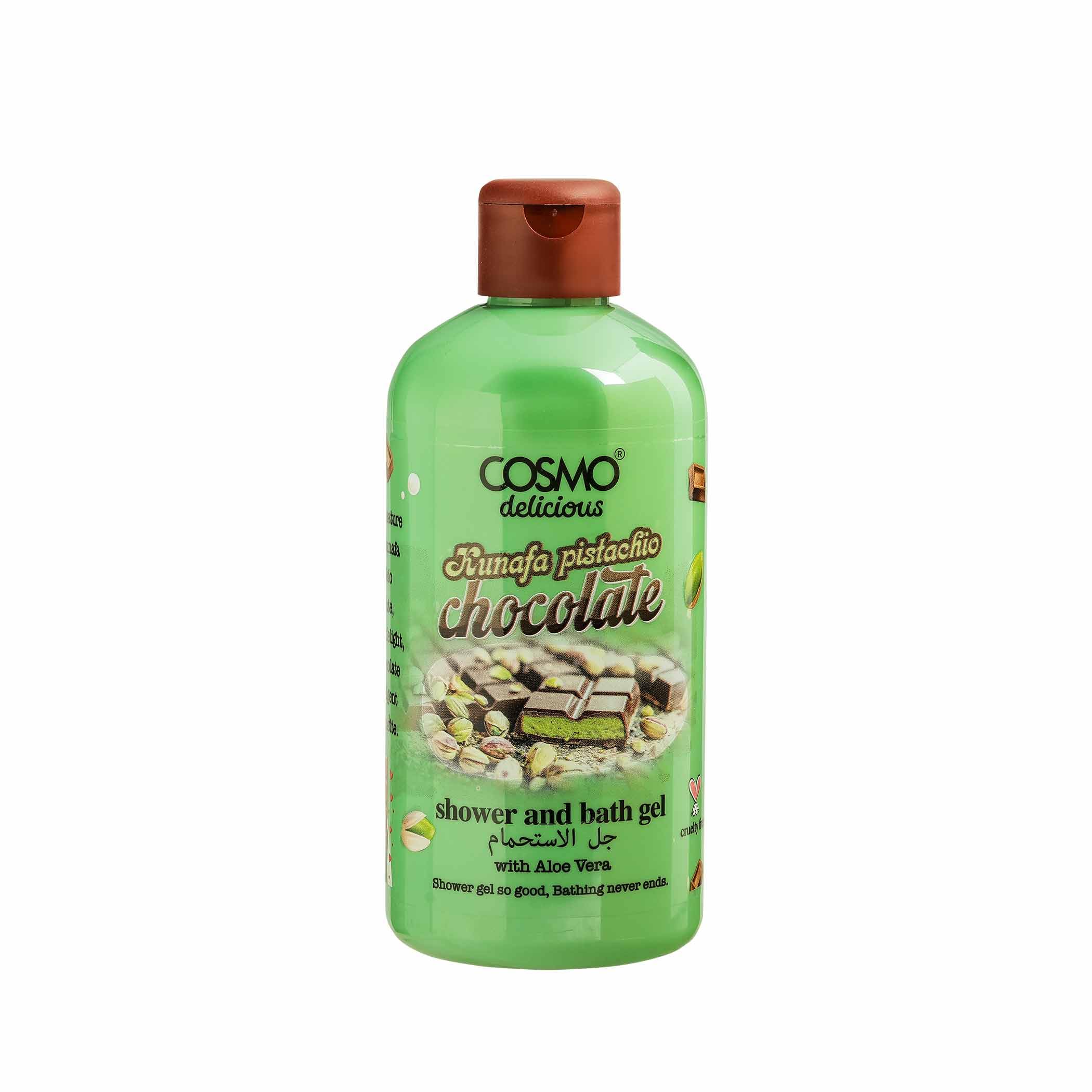 Cosmo Delicious Kunafa Pistachio Chocolate With Aloe Vera Shower Bath Gel 400ml Hydrating Refreshing Body Wash Nutty Chocolate