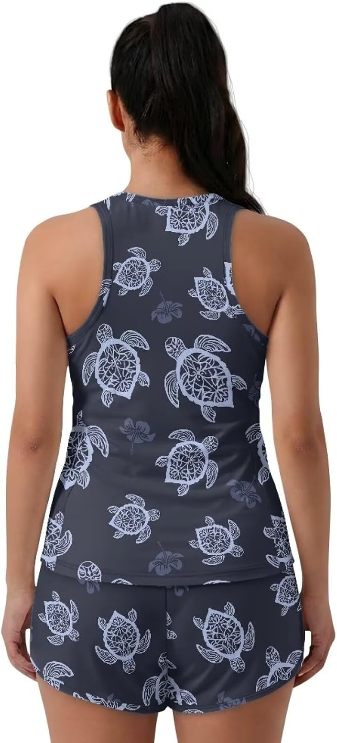 Women's Tankini Swimsuits Tummy Control Bathing Suit with Shorts for Women Two Piece Bathing Suits Built in Padding
