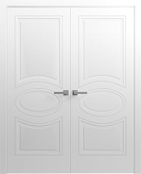 VDOMDOORS Mela 7001 | Double Swing Interior French Doors with Glass, MDF, Hardware Included, 36x80, White, Classic
