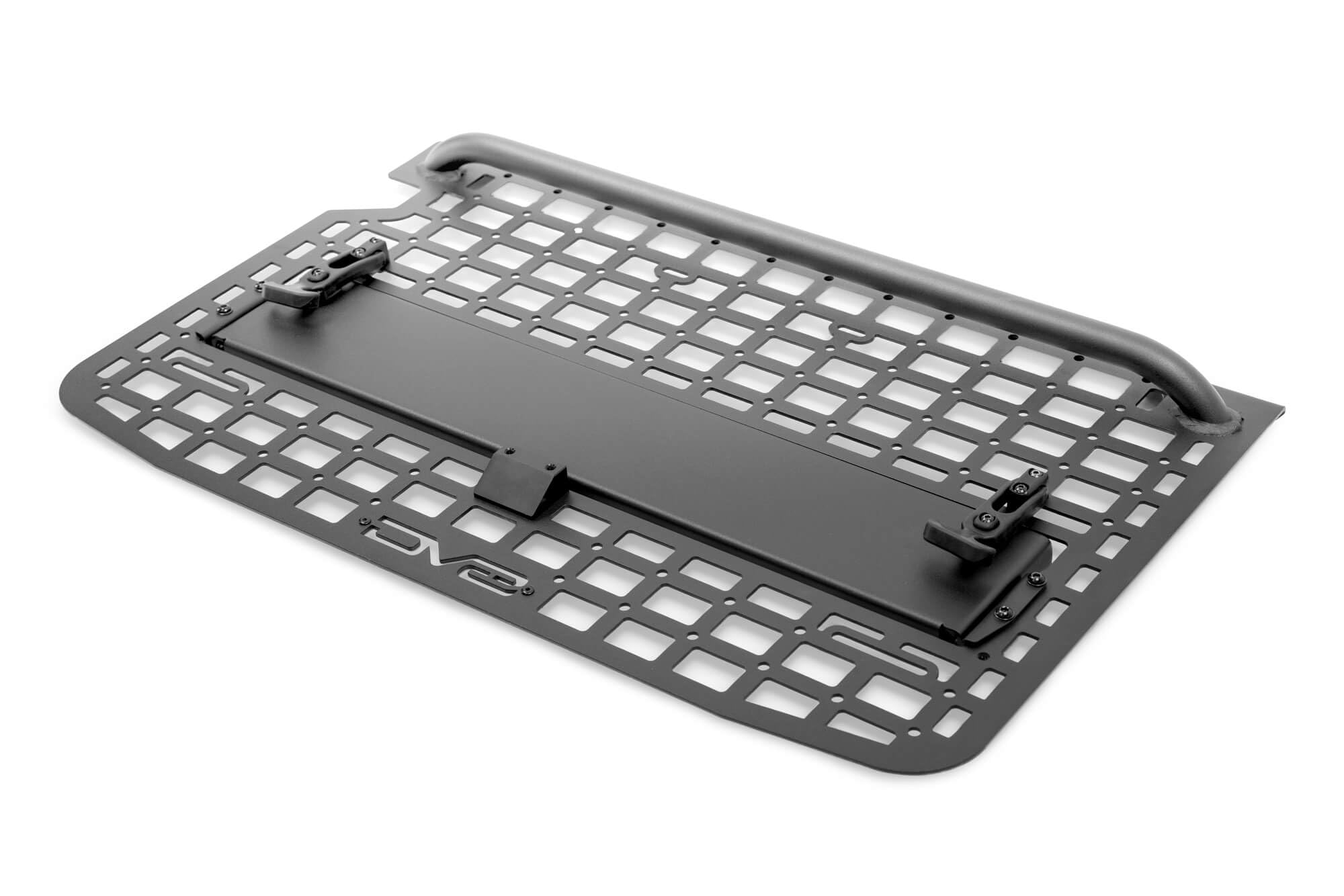 DV8 Offroad Panel Molle para portón trasero para Ford Bronco 2021-2023 | Perfecto para bolsas Molle, fundas de cuchillos, kits médicos, equipo de recuperación y más | Bandeja desplegable para sostener
