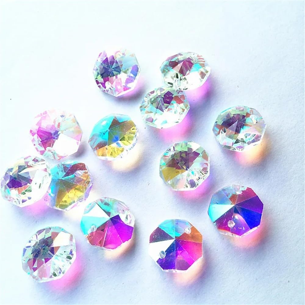 Perles octogonales en verre transparent AB 14mm, 500 pièces/lot, dans 2 trous for perles de cristal, décoration de brins